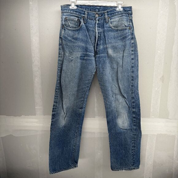 Vintage Levis Single Stitch Redline Selvedge #6 Button 70s 32x32 Thrashed - Picture 8 of 16